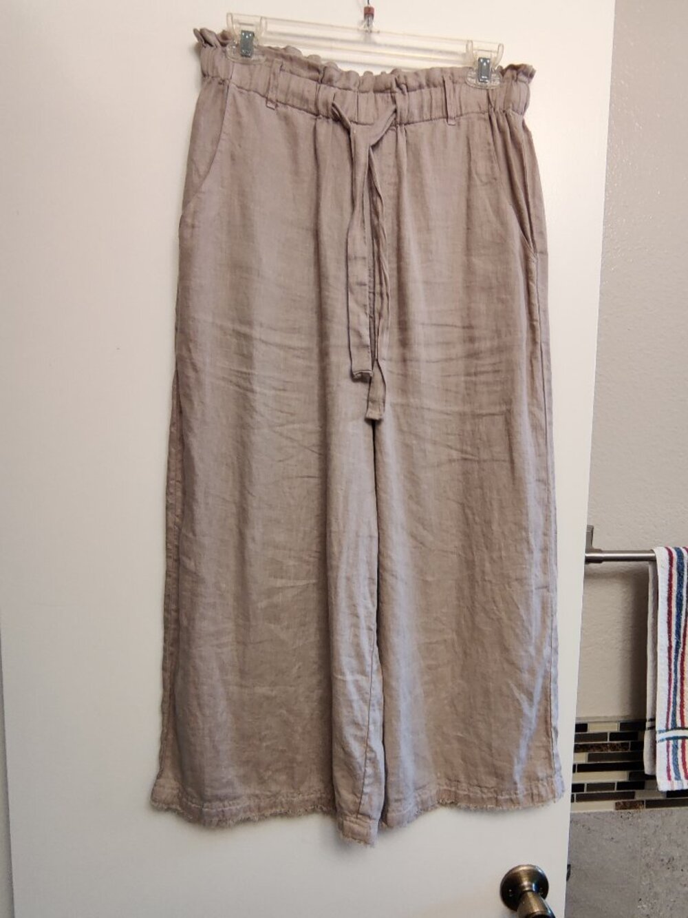 Cloth & Stone Anthropologie SZ-S Linen Elastic Waist Cropped Palazzo Pants